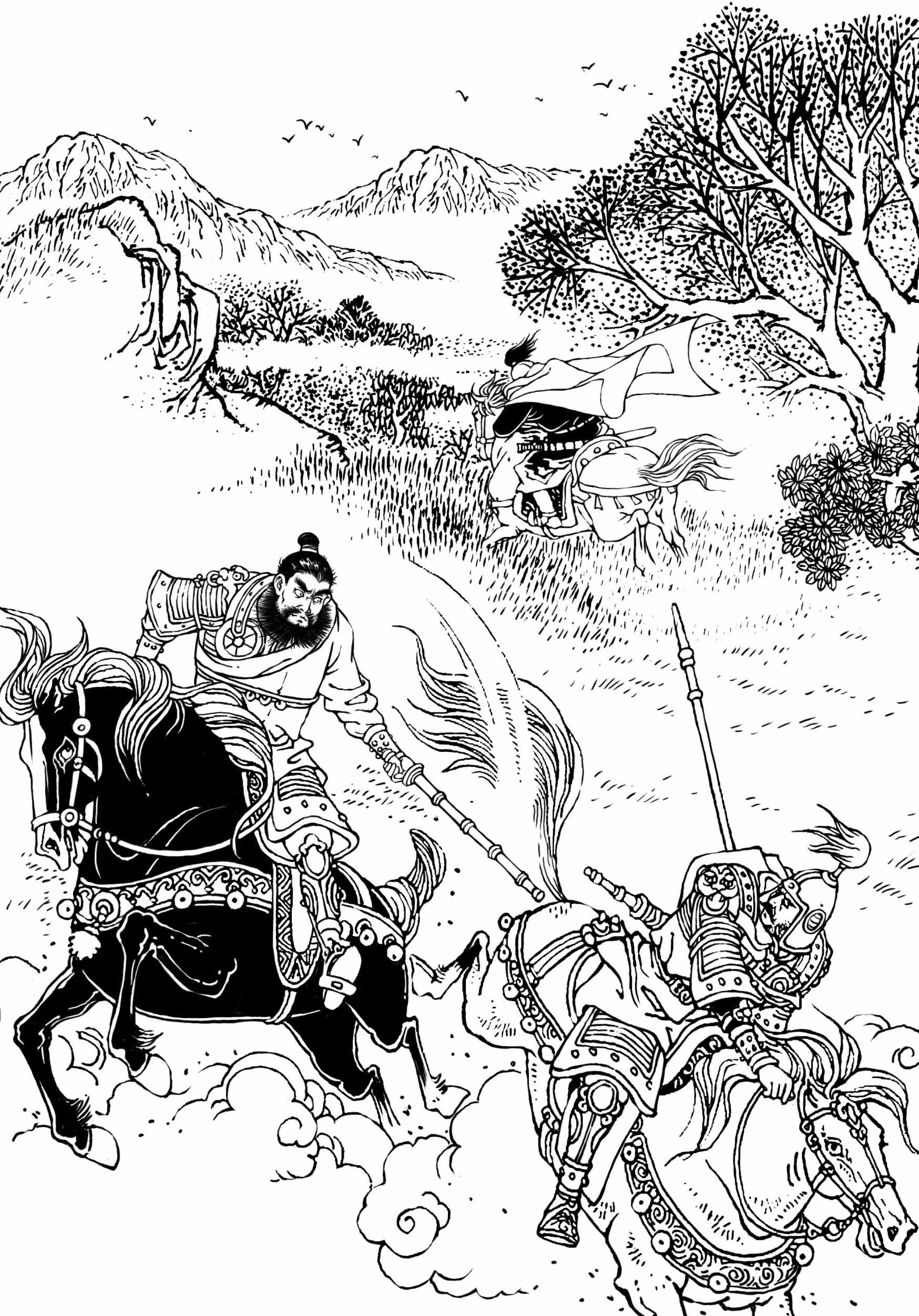 尉遲恭單鞭救主秦王故事白描